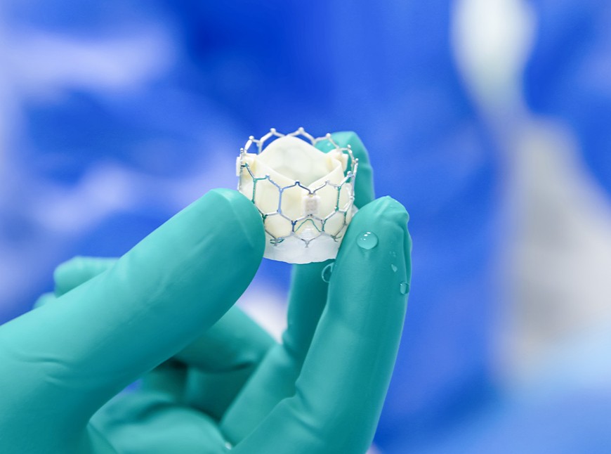 Medic tinand in mana o proteza pentru TAVI