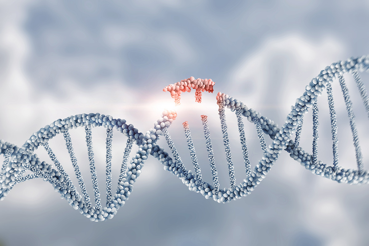 Molecule ADN in colaps pe fundal blur, ilustrand instabilitatea structurii genetice.