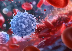 Ilustratie medicala cu limfocite, celule imunitare din sangele alb care fac parte din sistemul adaptiv