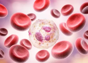 Ilustratie medicala cu un neutrofil, celula alba din sange care joaca un rol in sistemul imunitar uman