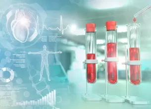Ilustratie medicala 3d cu eprubete si fiole folosite pentru teste de laborator si analize de sange