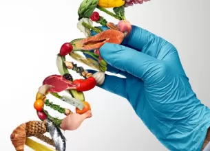 Model al ADNului uman format din legume 