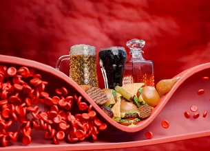 Concept despre efectele alimentelor fast food, zaharului si alcoolului asupra sanatatii.