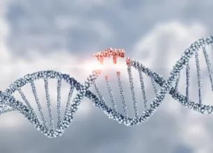 Molecule ADN in colaps pe fundal blur, ilustrand instabilitatea structurii genetice.