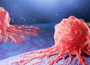 Ilustratie 3D a celulelor canceroase dezvoltate pe tesut uman