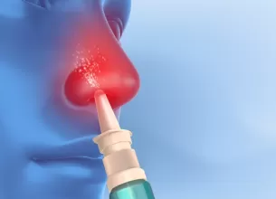Ilustratie care arata actiunea unui spray nazal pentru decongestionarea cailor respiratorii