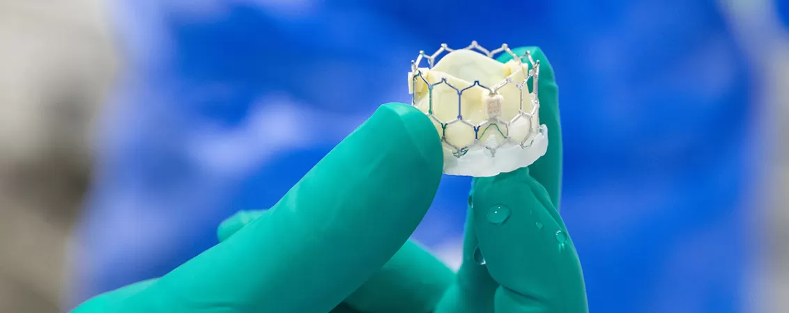 Medic chirurg ce tine in mana o valva aortica pentru procedura TAVI