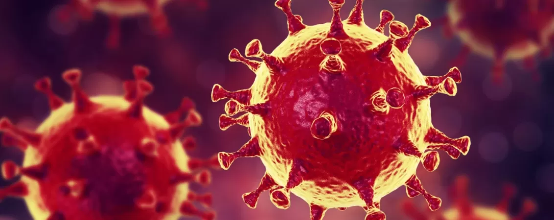 Ilustratie 3D a coronavirusurilor, inclusiv MERS si SARS, reprezentand structura si raspandirea acestor agenti patogeni
