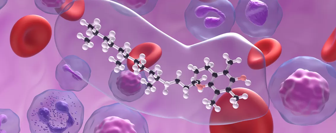 Ilustratie a structurii vitaminei E in sange pentru a ilustra mecanismul de actiune in dementa.