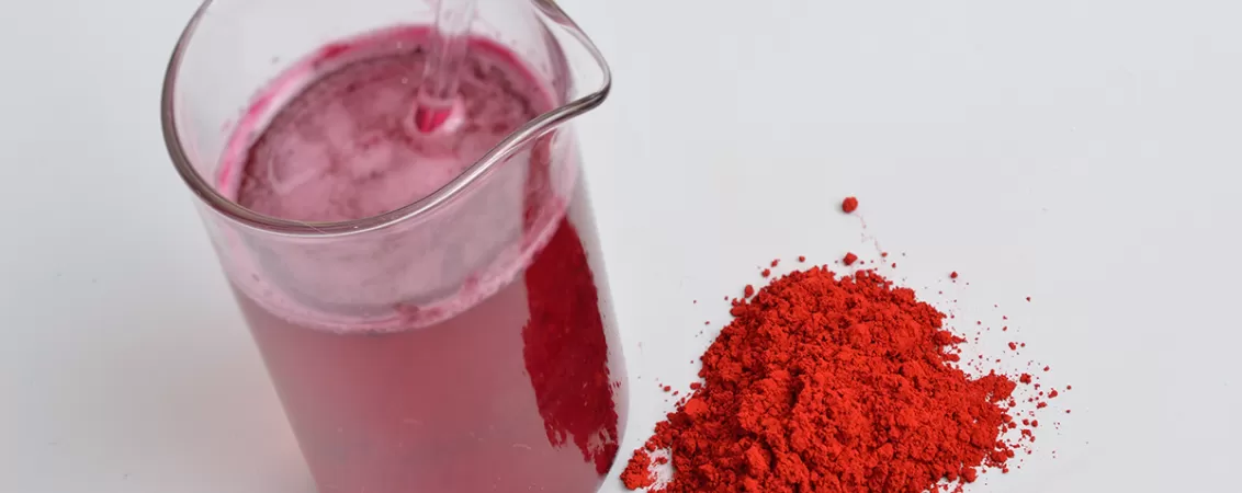 Pigment natural carmin, cunoscut ca extract cochineal, in tonuri de rosu aprins