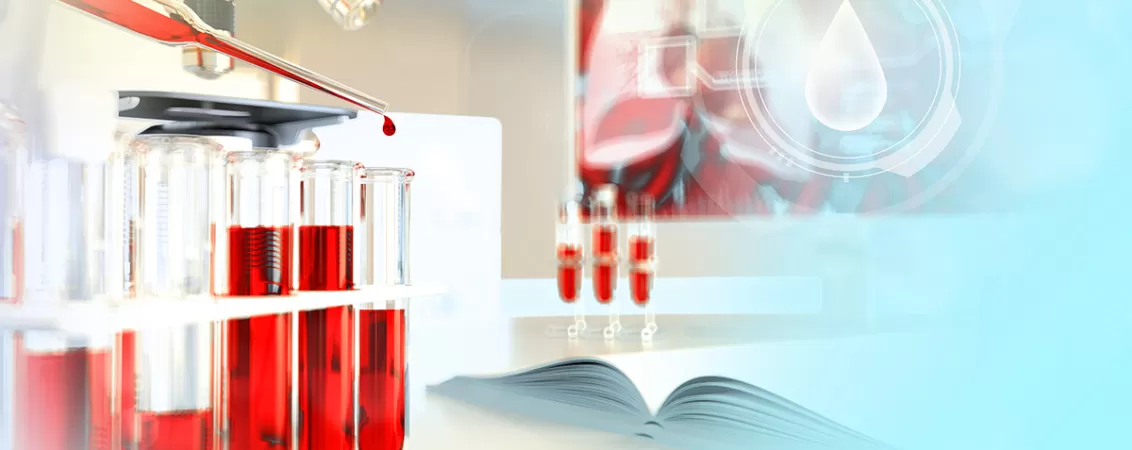 Ilustratie medicala 3D cu eprubete si fiole de laborator, evidentiind procesul de analiza a probelor biologice si cercetarea medicala.