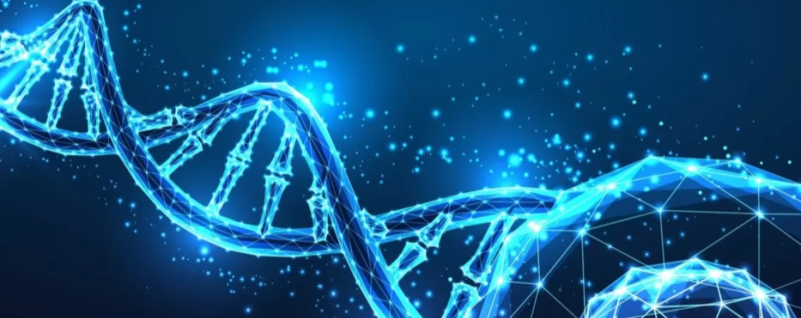 Ilustratie futurista despre cercetare genetica si esenta vietii biologice