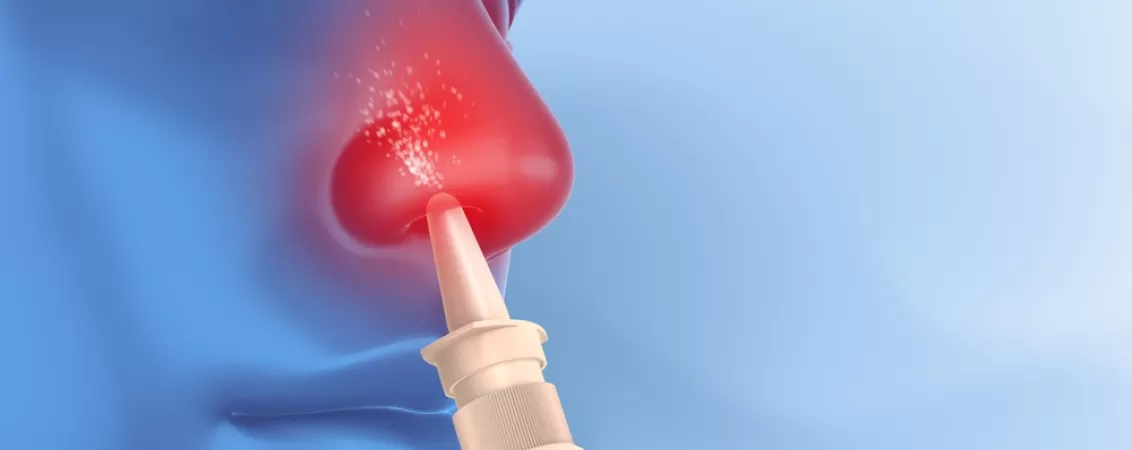 Ilustratie care arata actiunea unui spray nazal pentru decongestionarea cailor respiratorii