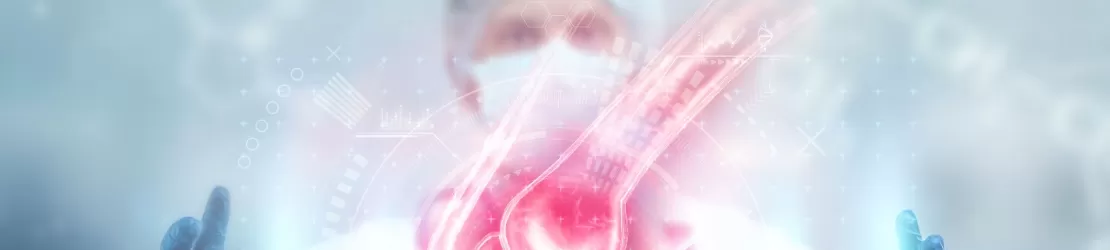 Medic examinand o holograma a genunchiului.  
