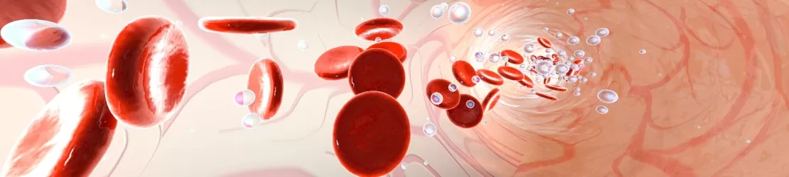 Molecule de oxigen si eritrocite care circula printr-un vas de sange