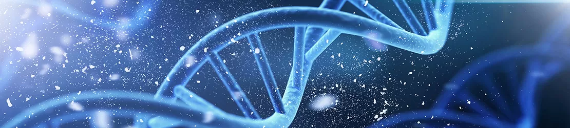 Reprezentare 3d spirala adn si structura dubla elix pe fundal albastru