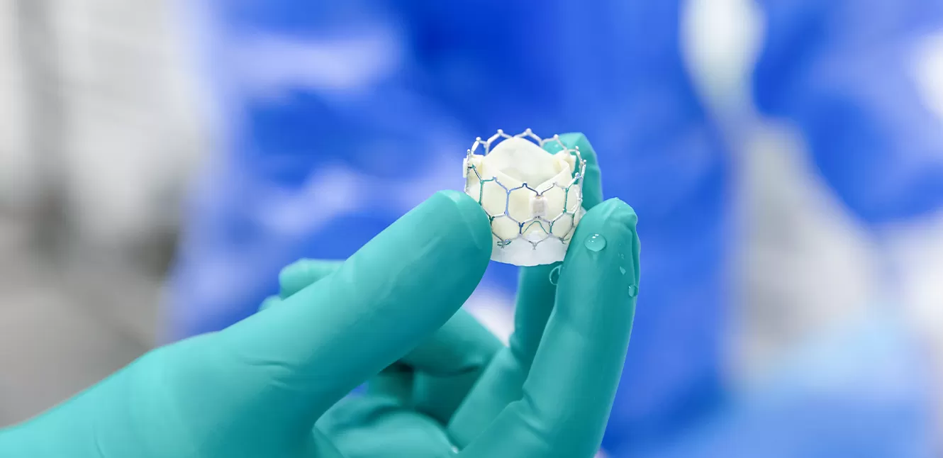 Medic tinand in mana o proteza pentru TAVI